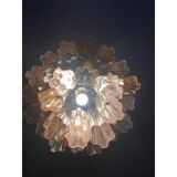 Set of 2 Contemporary Murano Style Glass Pink "Tronchi" Chandelier With Gol