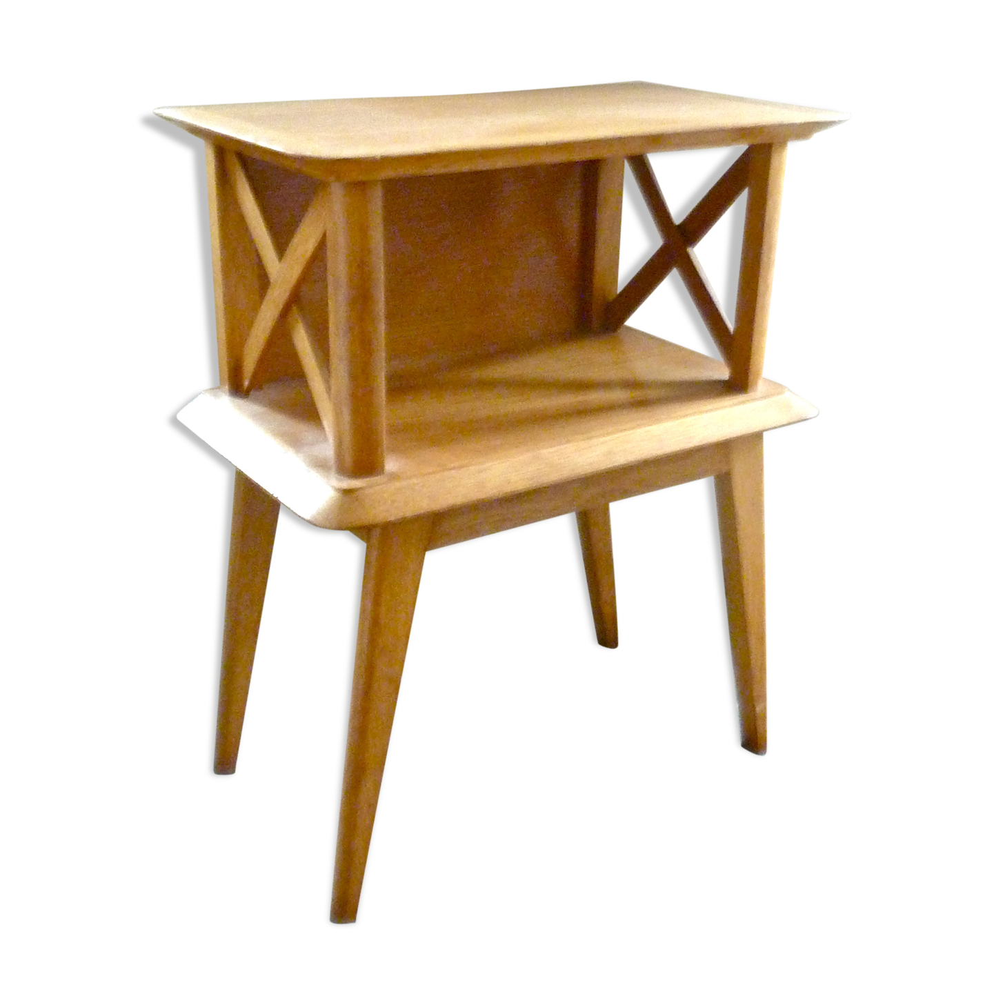 Bedside light wood with braces from the 1950s