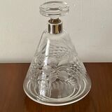 Carafe cristal gravé, col argent, art déco