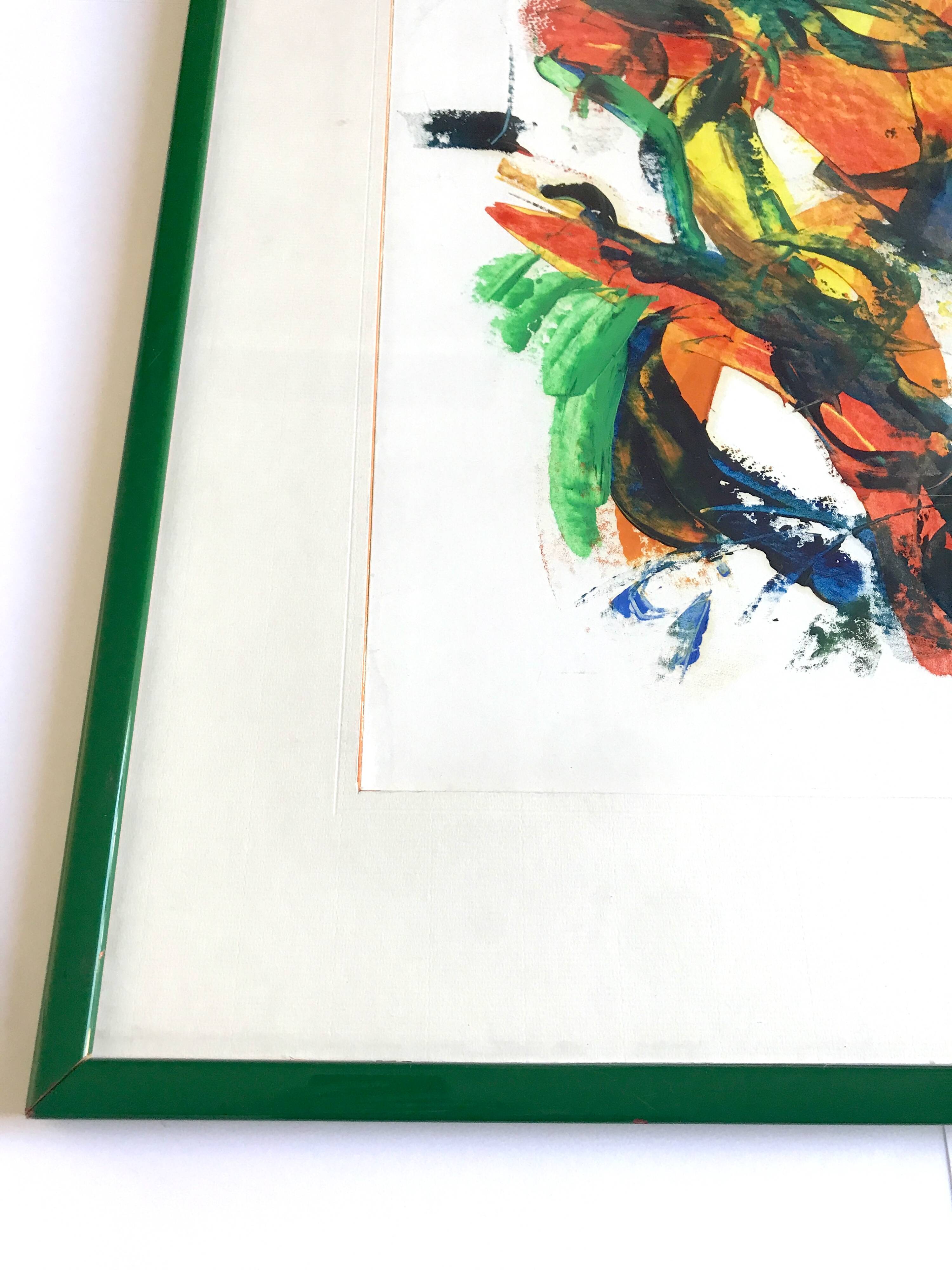 Composition abstraite orange et verte, gouache sur papier, 1989