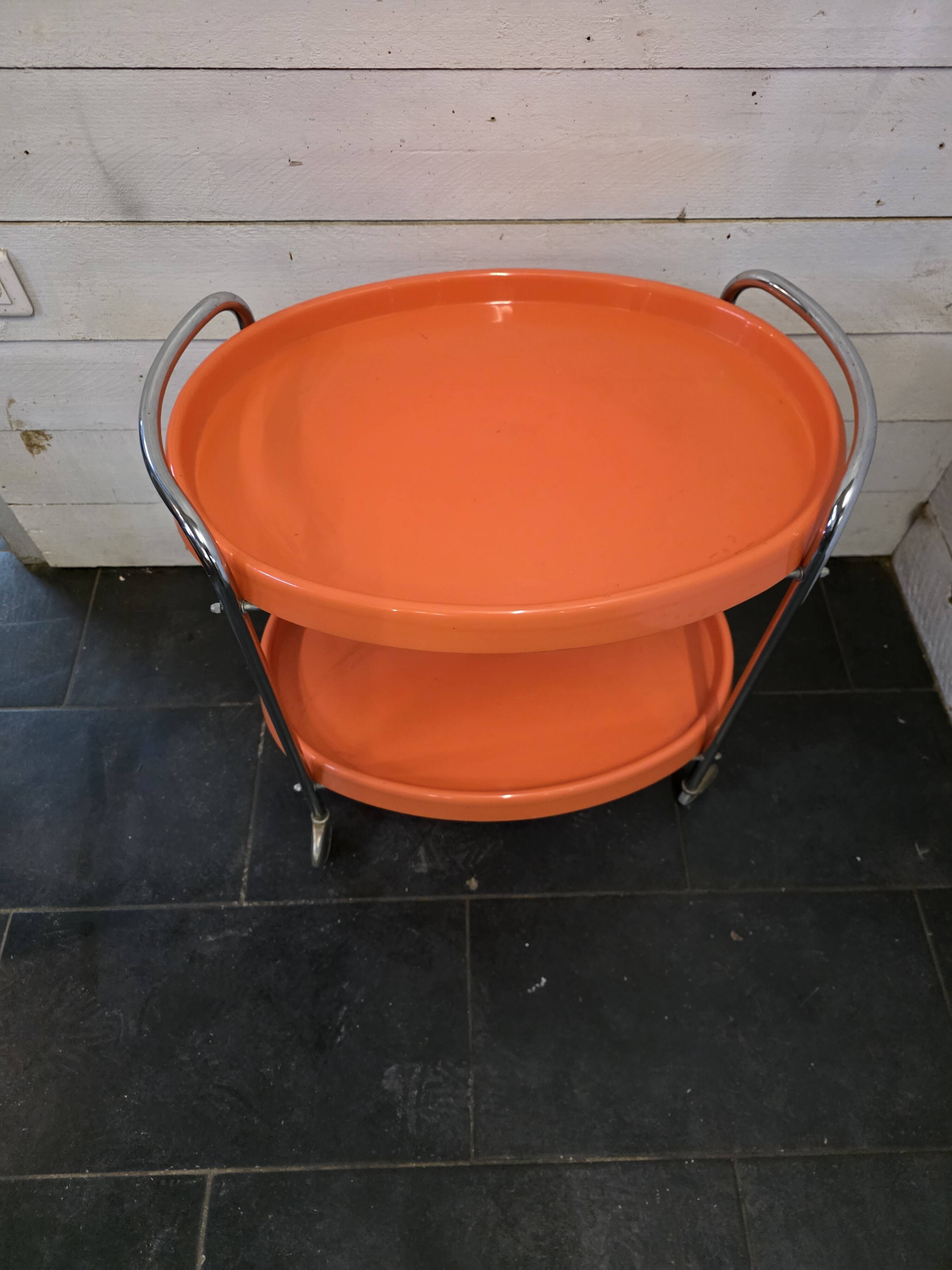 Orange rolling trolley from the 70s