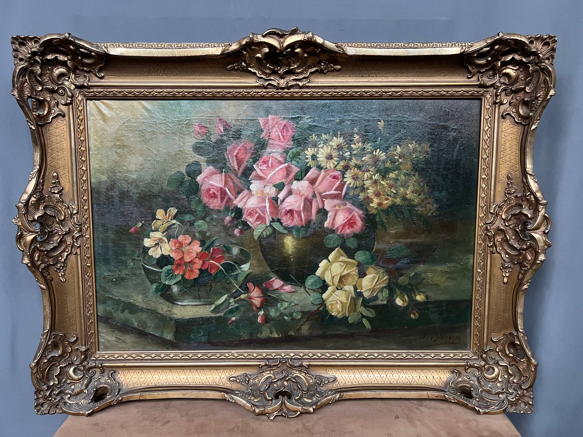 Jan van Steensel, still life with roses. Beautiful frame.