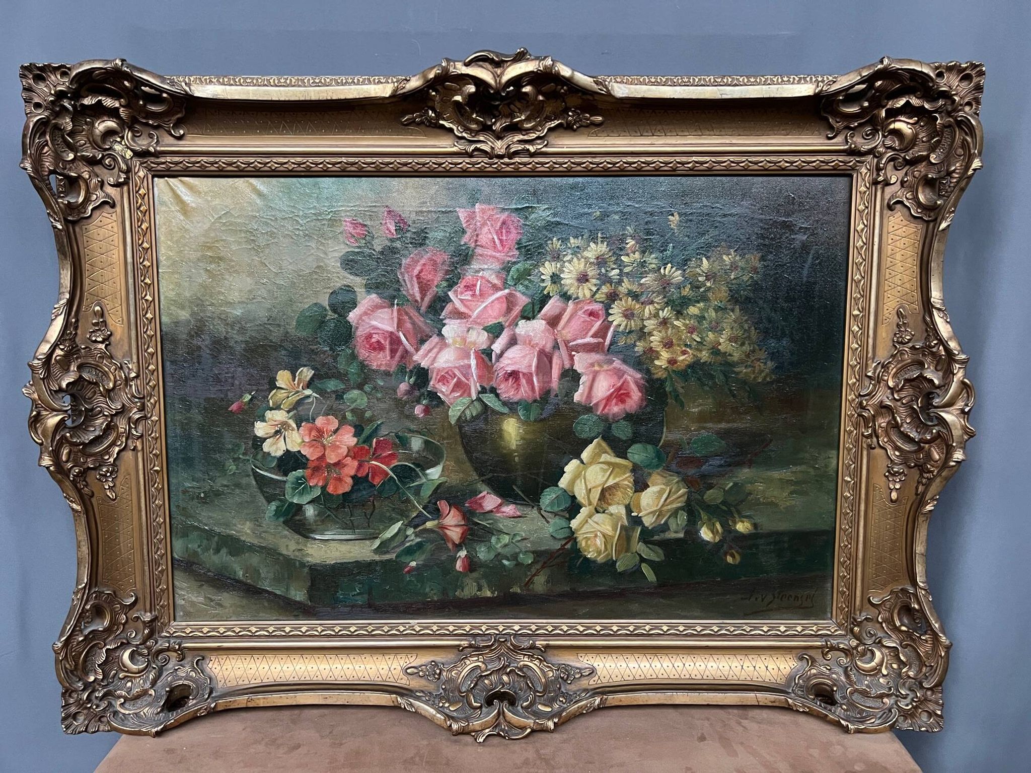 Jan van Steensel, still life with roses. Beautiful frame.