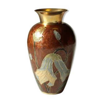 Cloisonne brass and enamelled vase, vintage from the 1970s