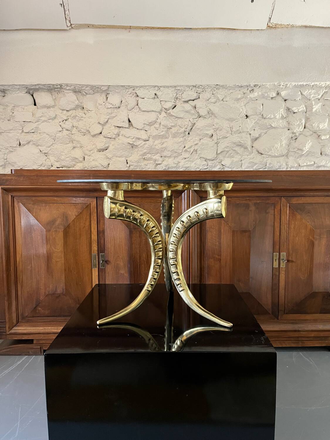 70's side table in brass and glass