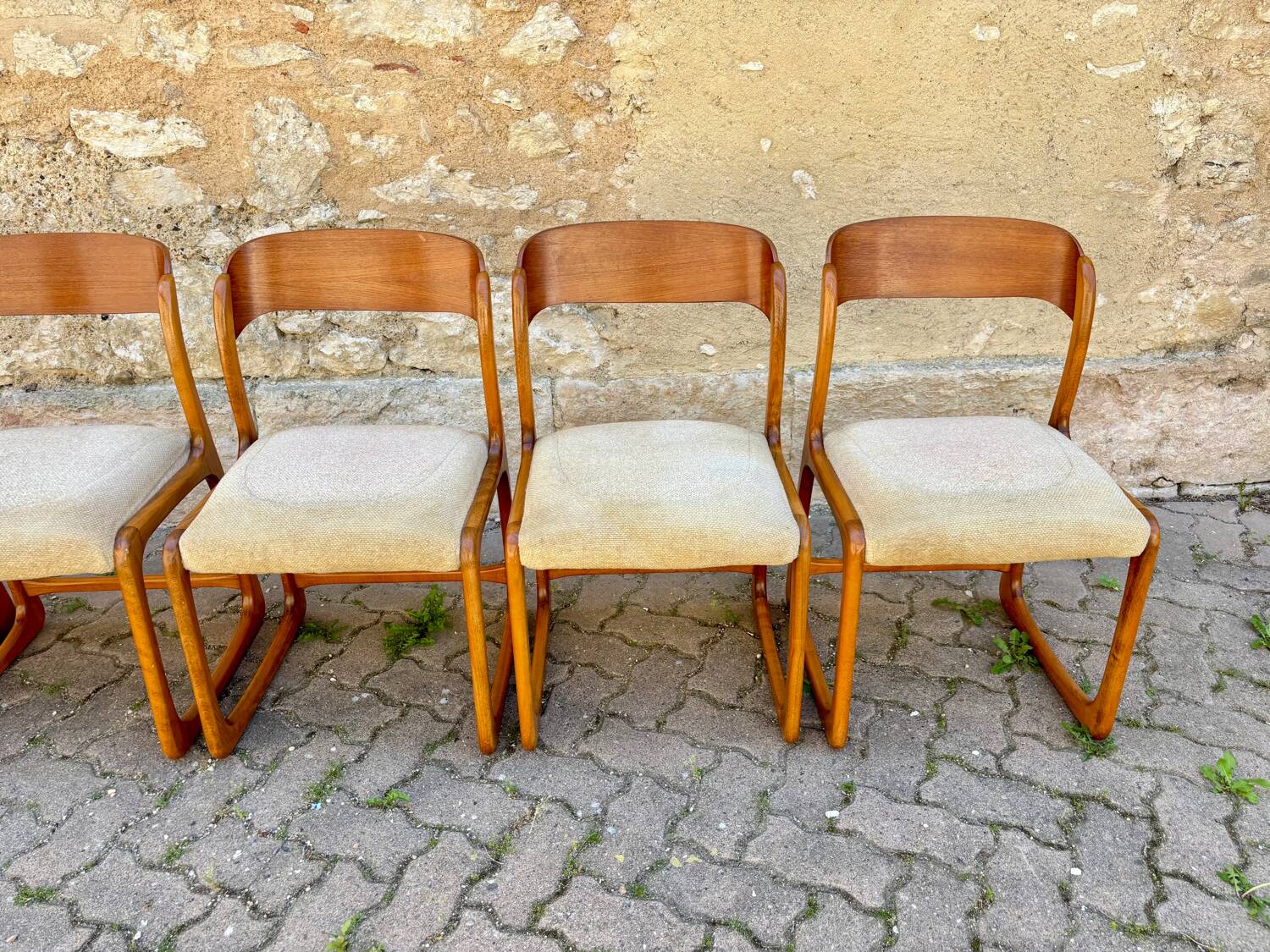 Six vintage sled chairs model Luge design from the 1960s by Baumann.