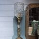 Brass floor lamp with a glass ball, cut glass globe.