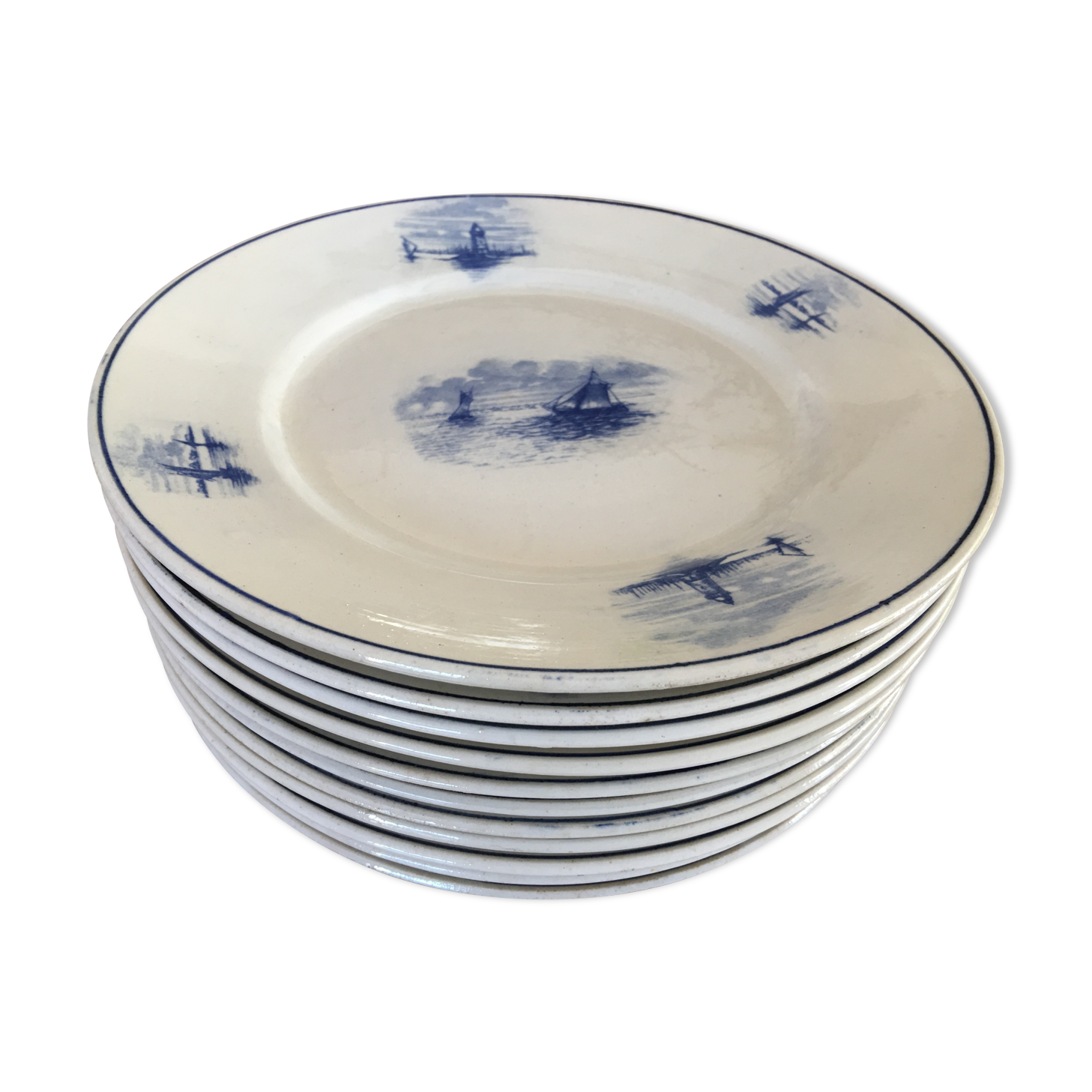 Series of 11 flat plates, Dutch earthenware, early XX