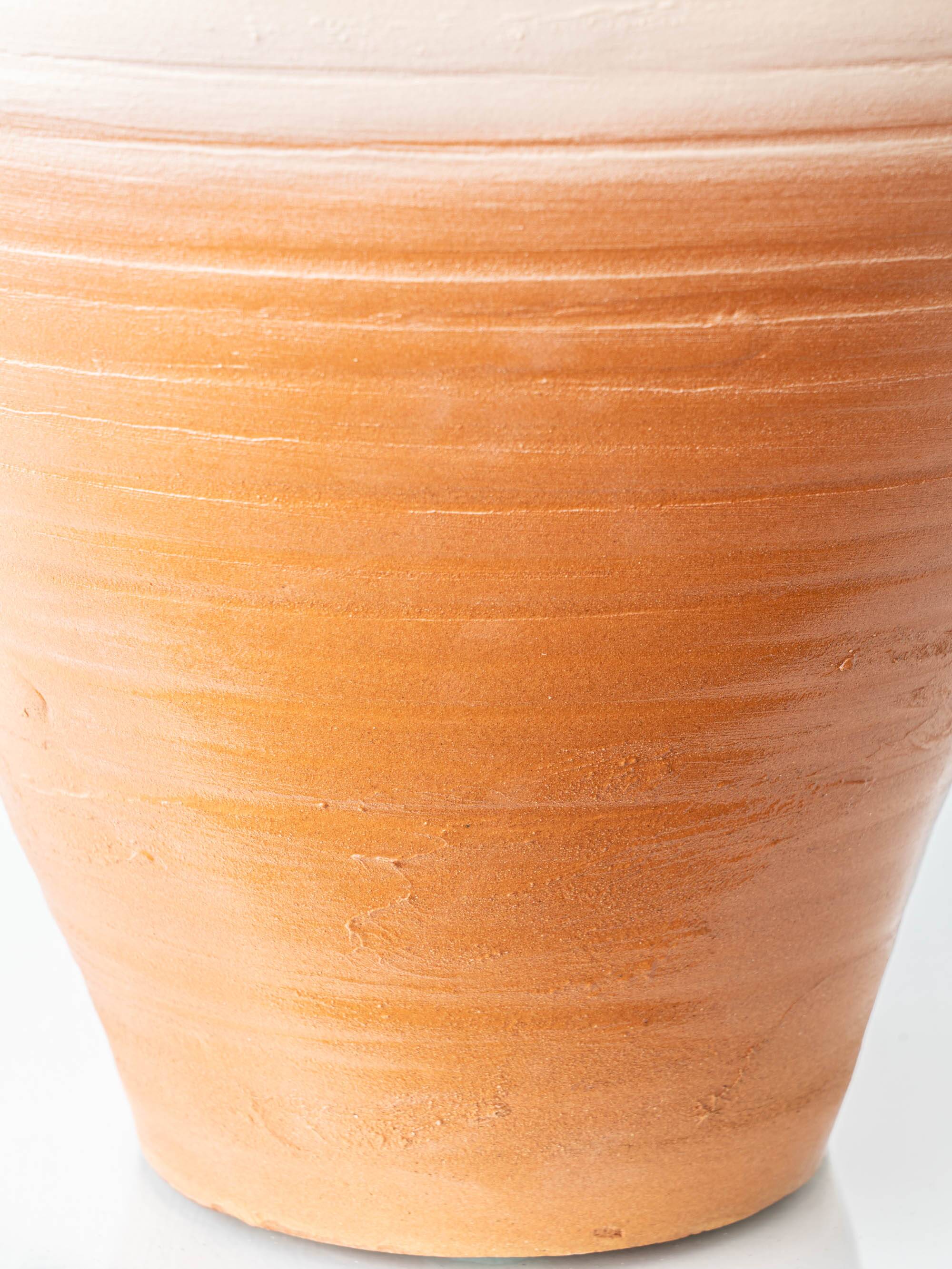 Spanish Revival Terracotta Table Lamp, Cream and Cobalt, New Linen Shade