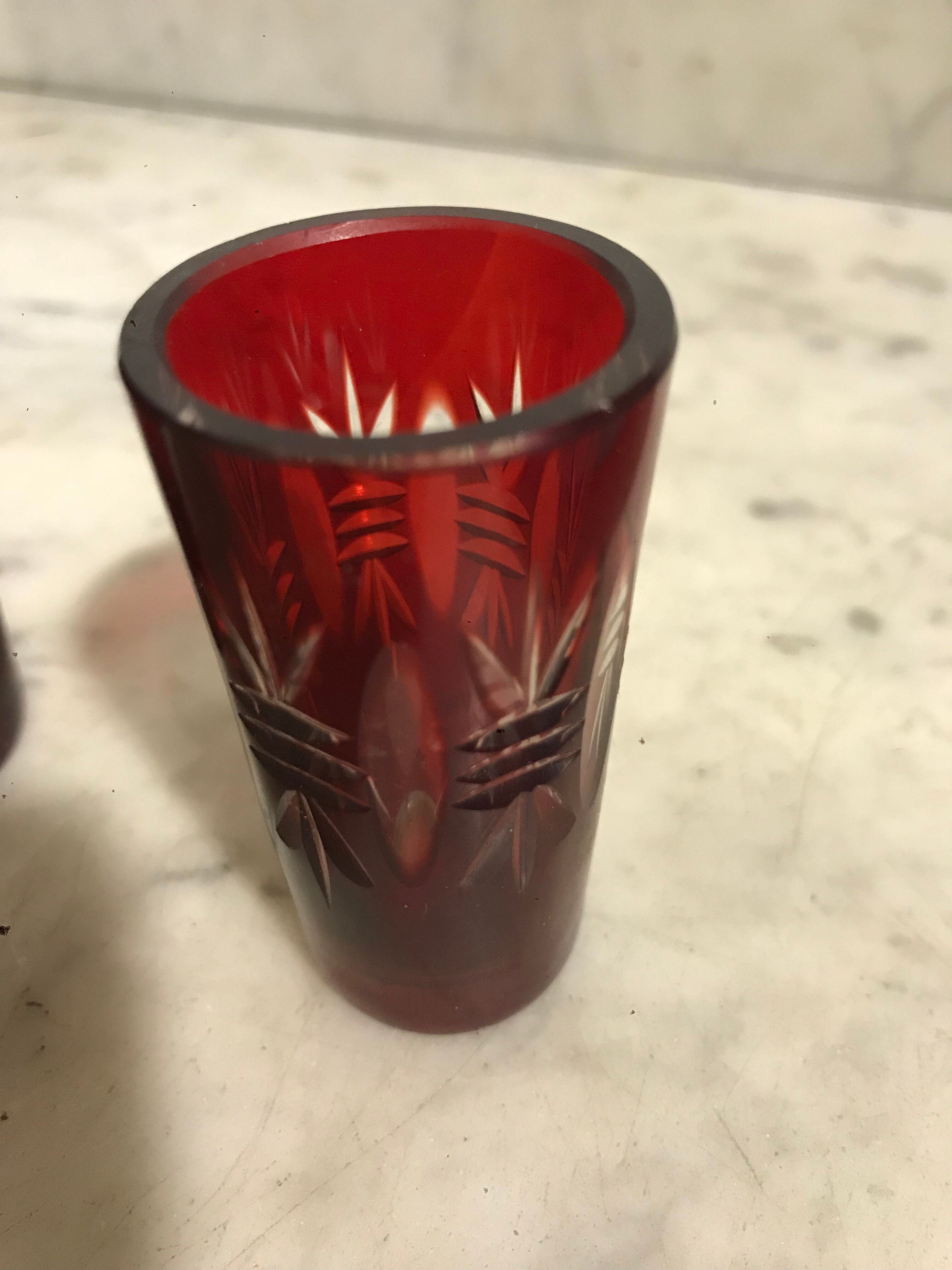 6 bohemian crystal liqueur glasses