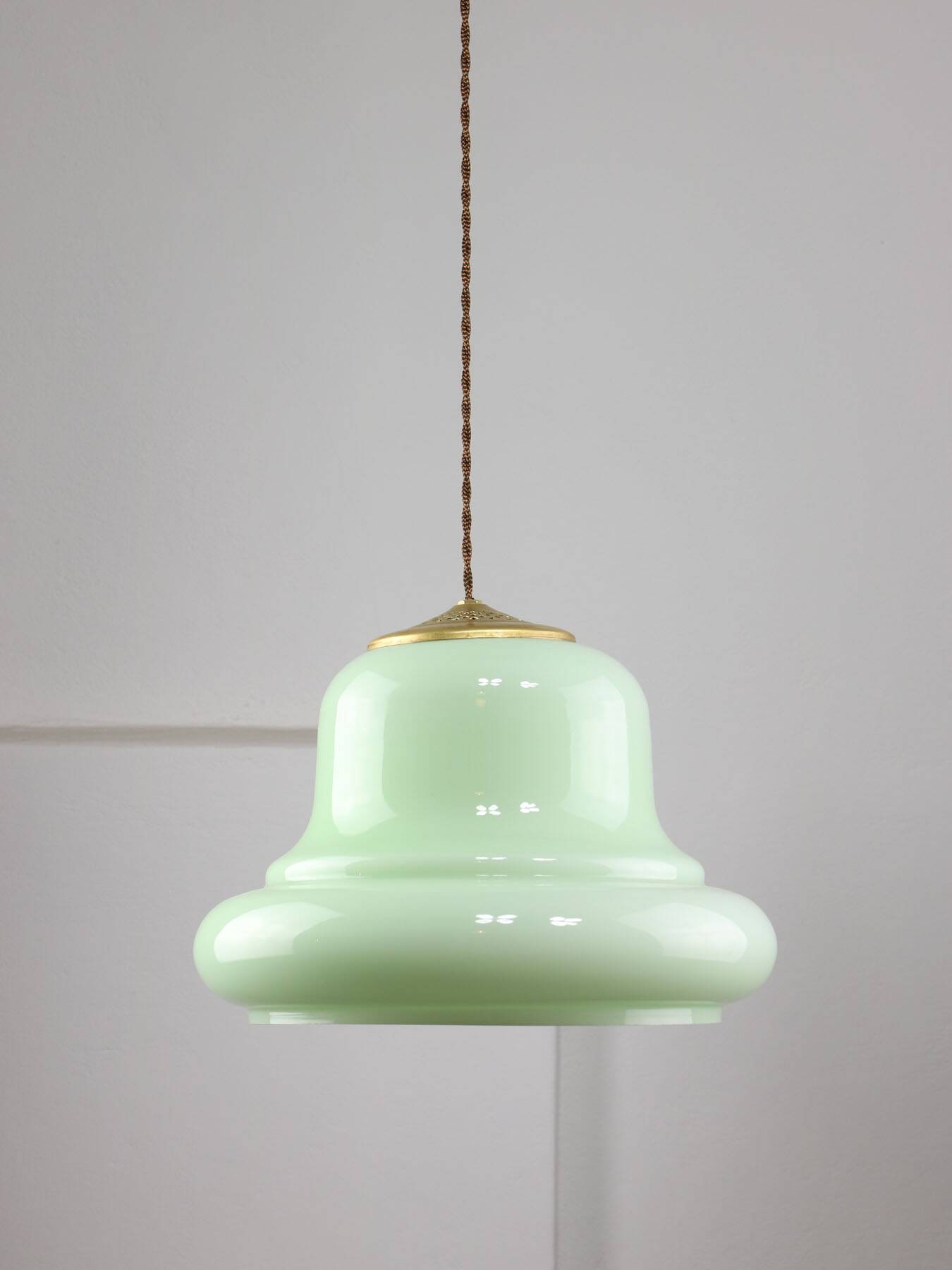 Mid-Century Italian Brass and Green Glass Pendant Lamp, 1960s