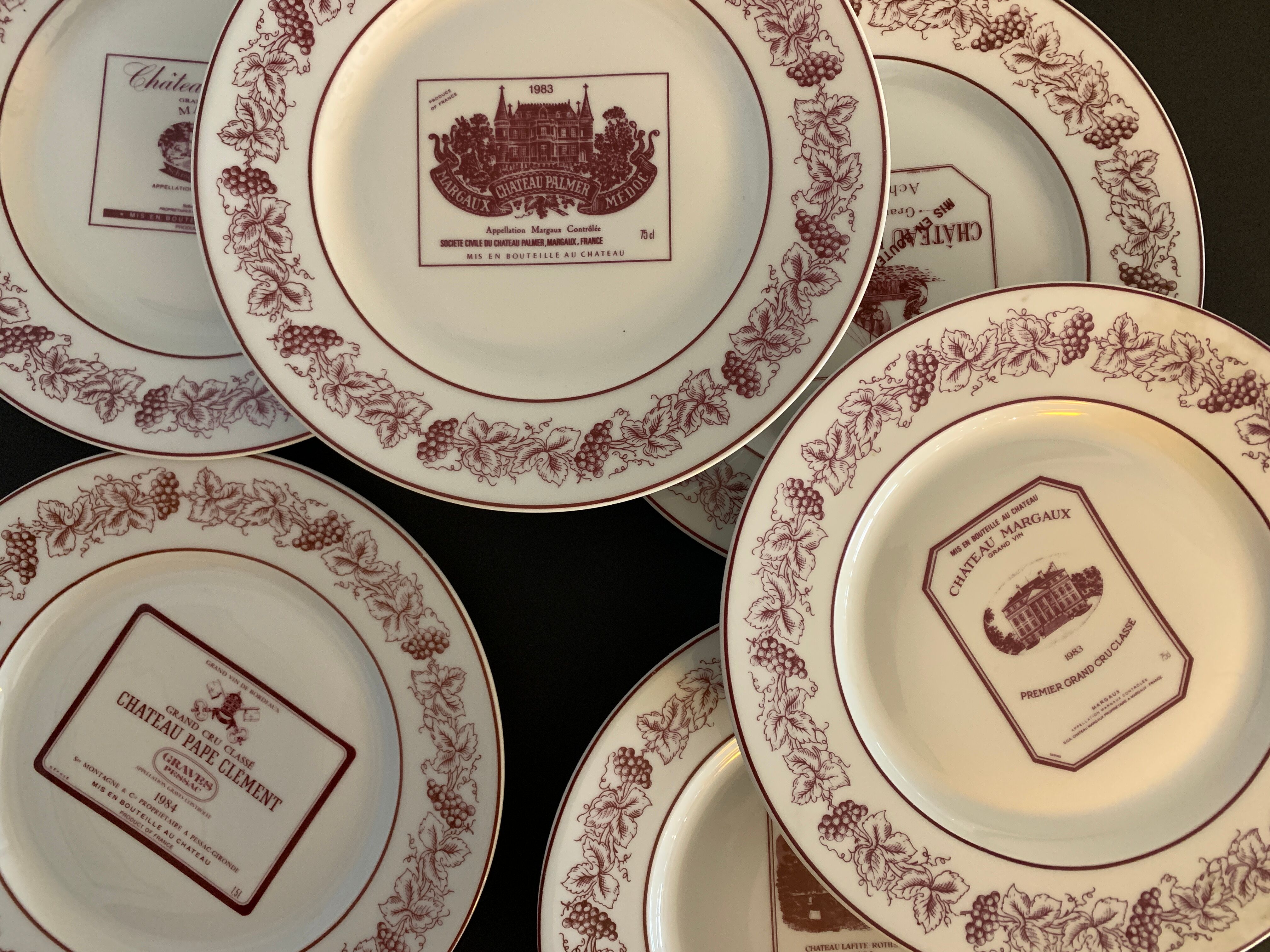 6 plates Limoges Grands Vins de Bordeaux and Châteaux du Médoc