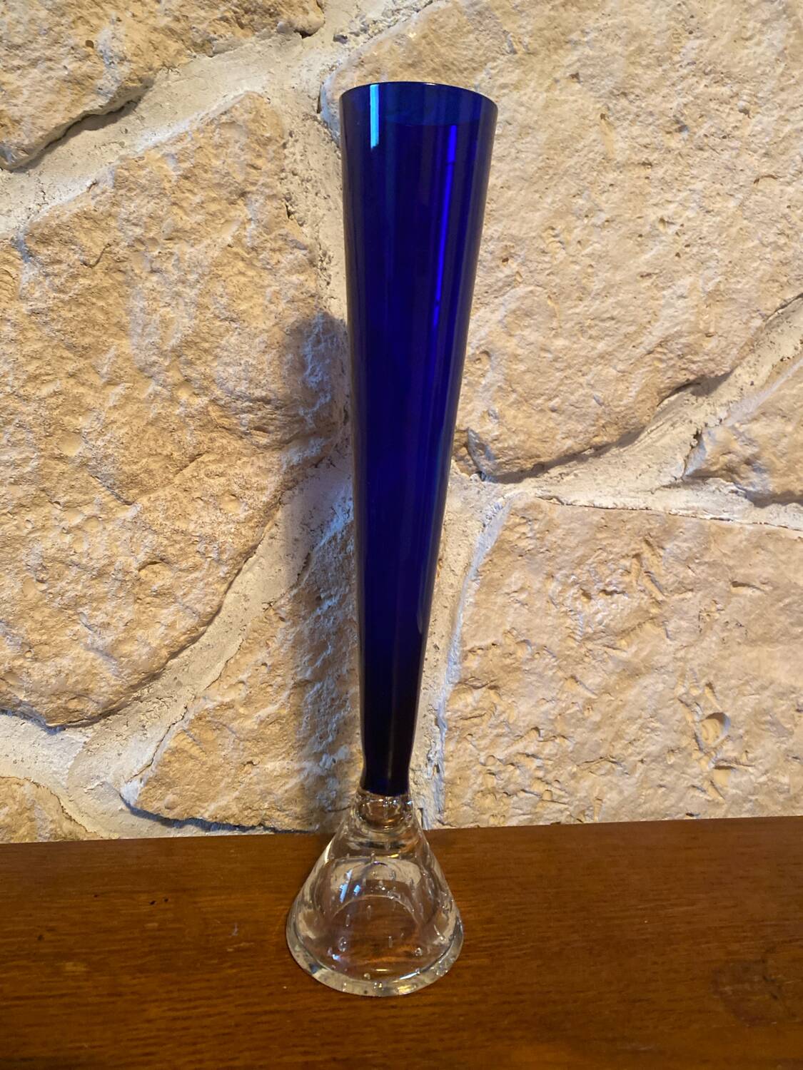 Large cobalt blue soliflore vase, blown glass, 27 cm