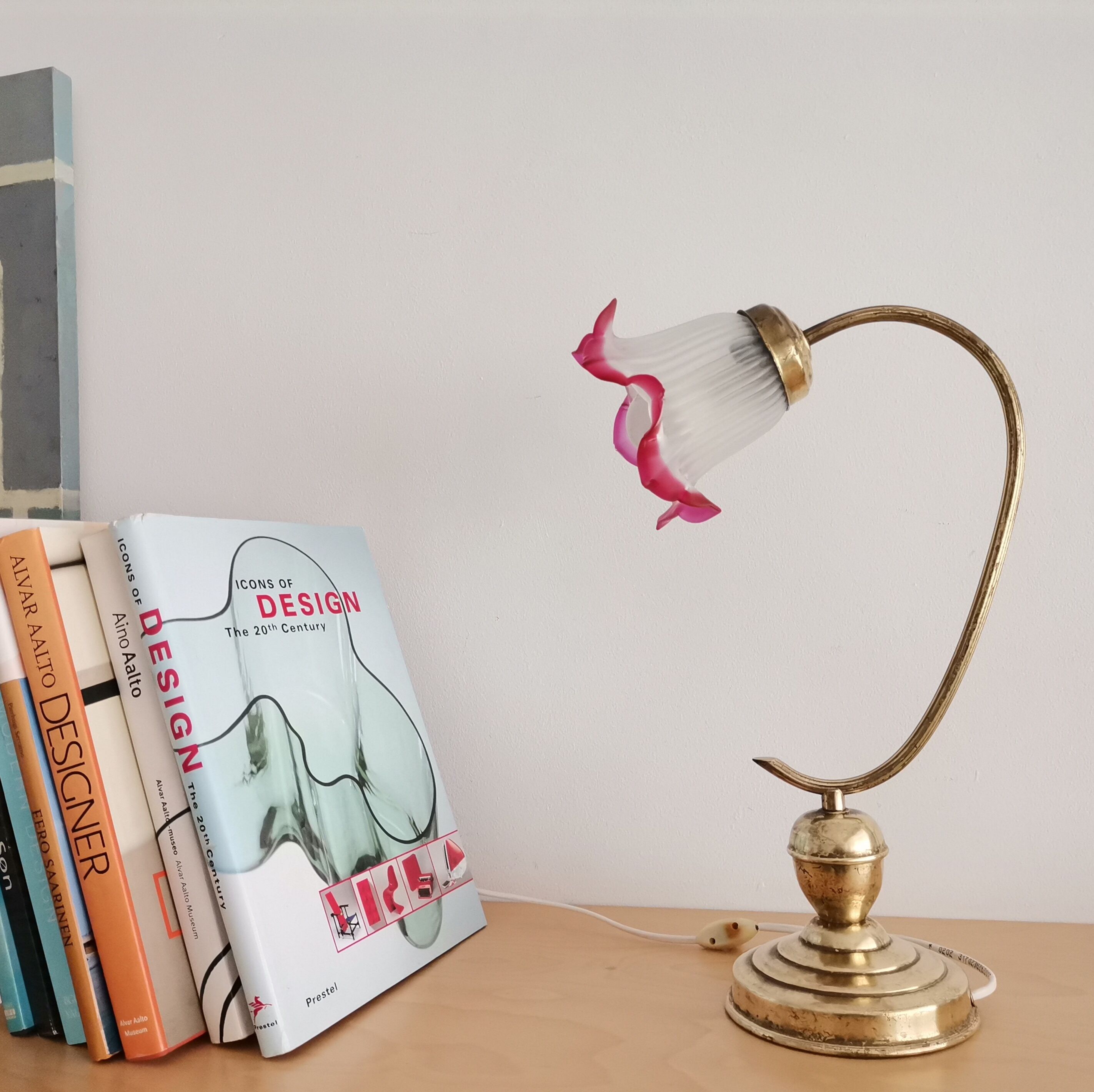 Art Nouveau 1930s brass and frosted glass table lamp