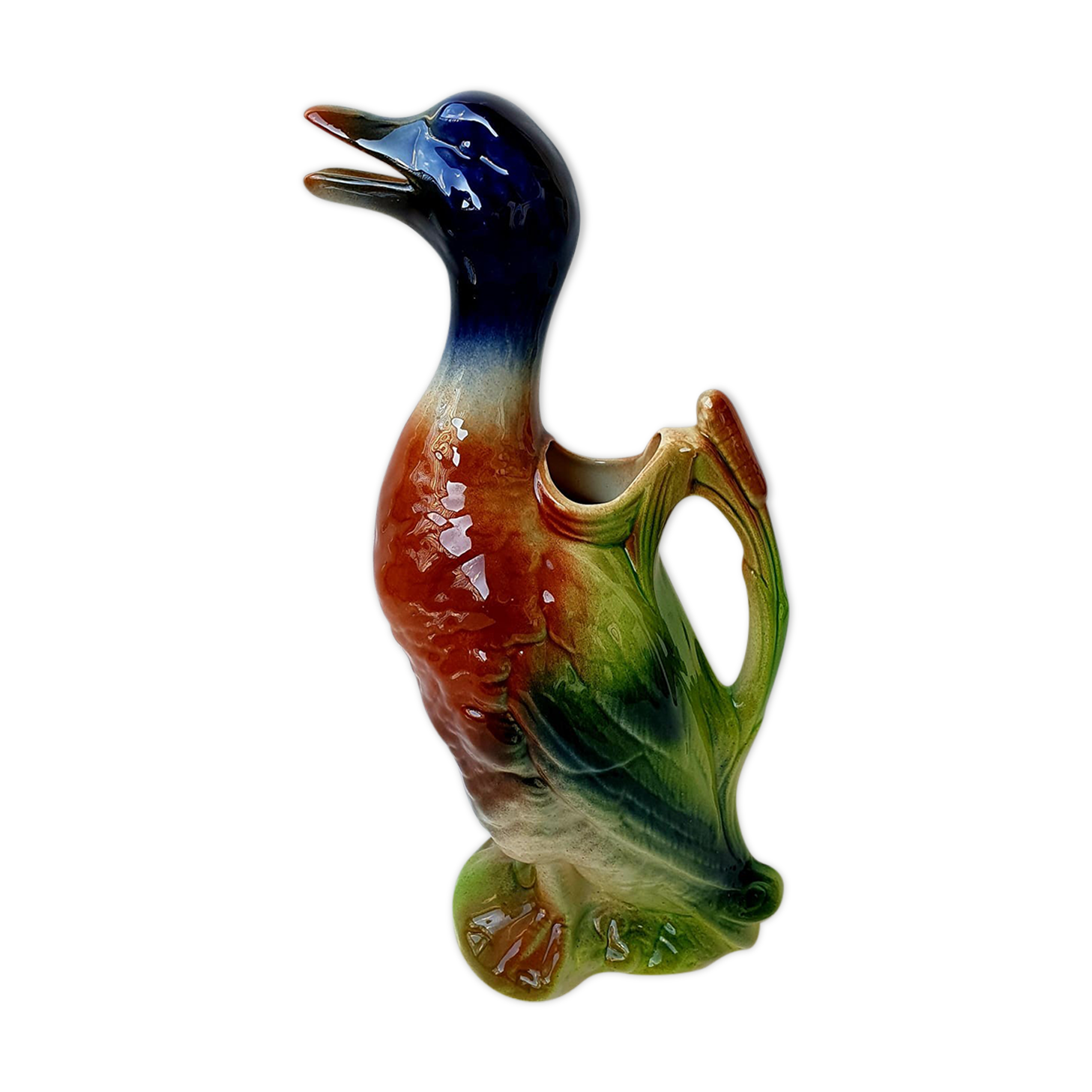 Pichet canard barbotine en faïence de saint clément,