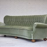 1970s, Danish 3-seater curved sofa, furniture velour, beech wood legs.
