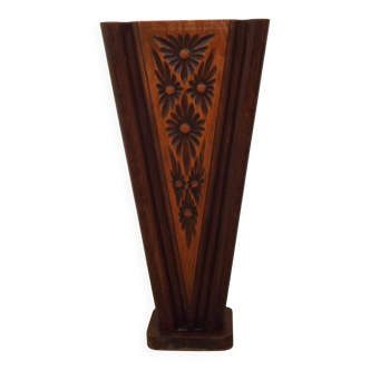 French antique oak tin-lined hand-carved umbrella stand with flower decoration.