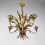 Italian Chandelier Pendant Lamp, Gilt Metal, 1970s