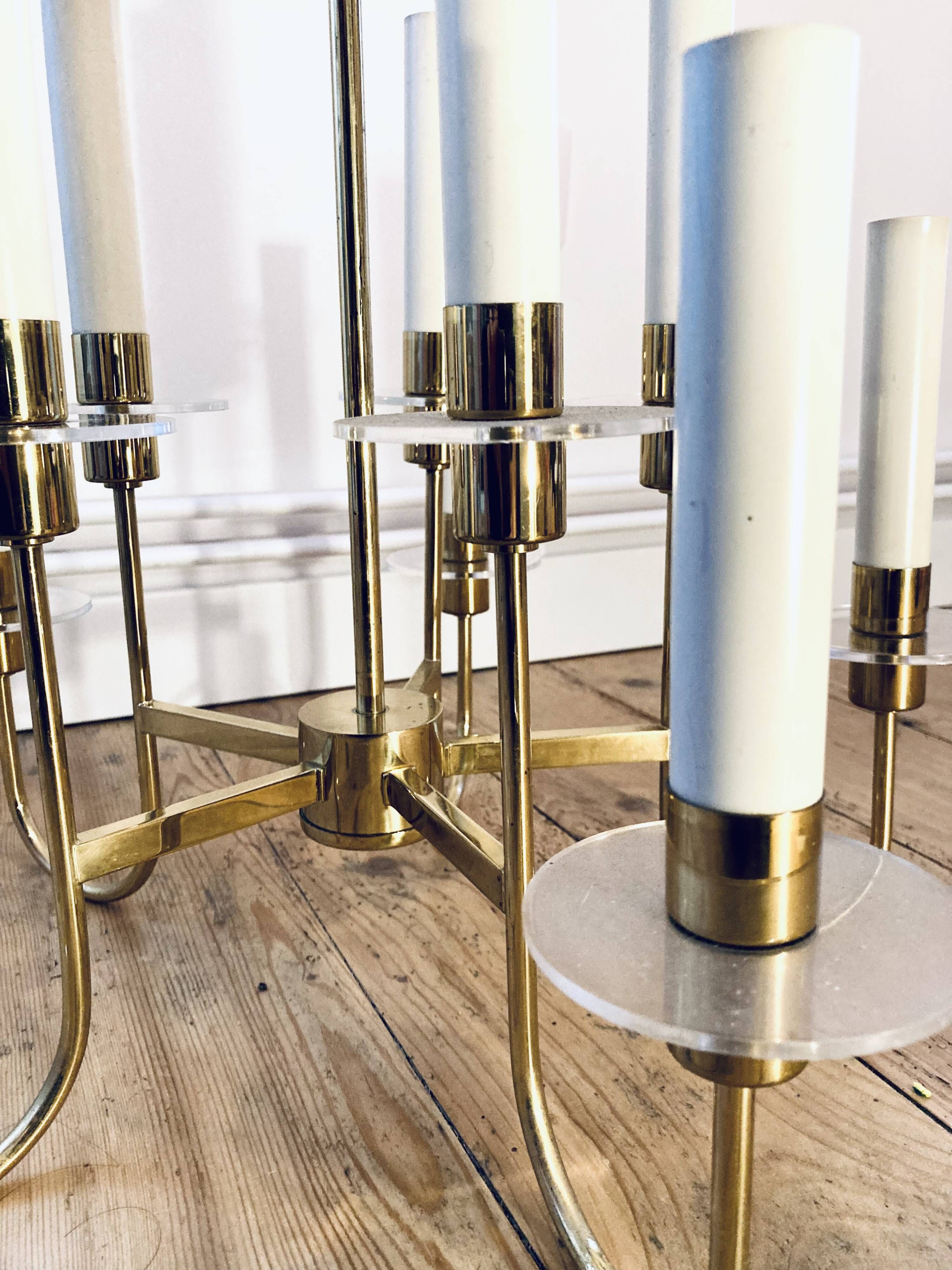 Italian chandelier in brass and acrylic glass from the 60s