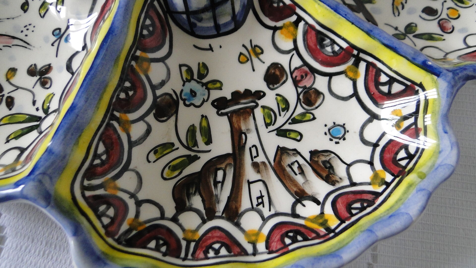 Hand painted ceramic serving display stand with 6 compartments