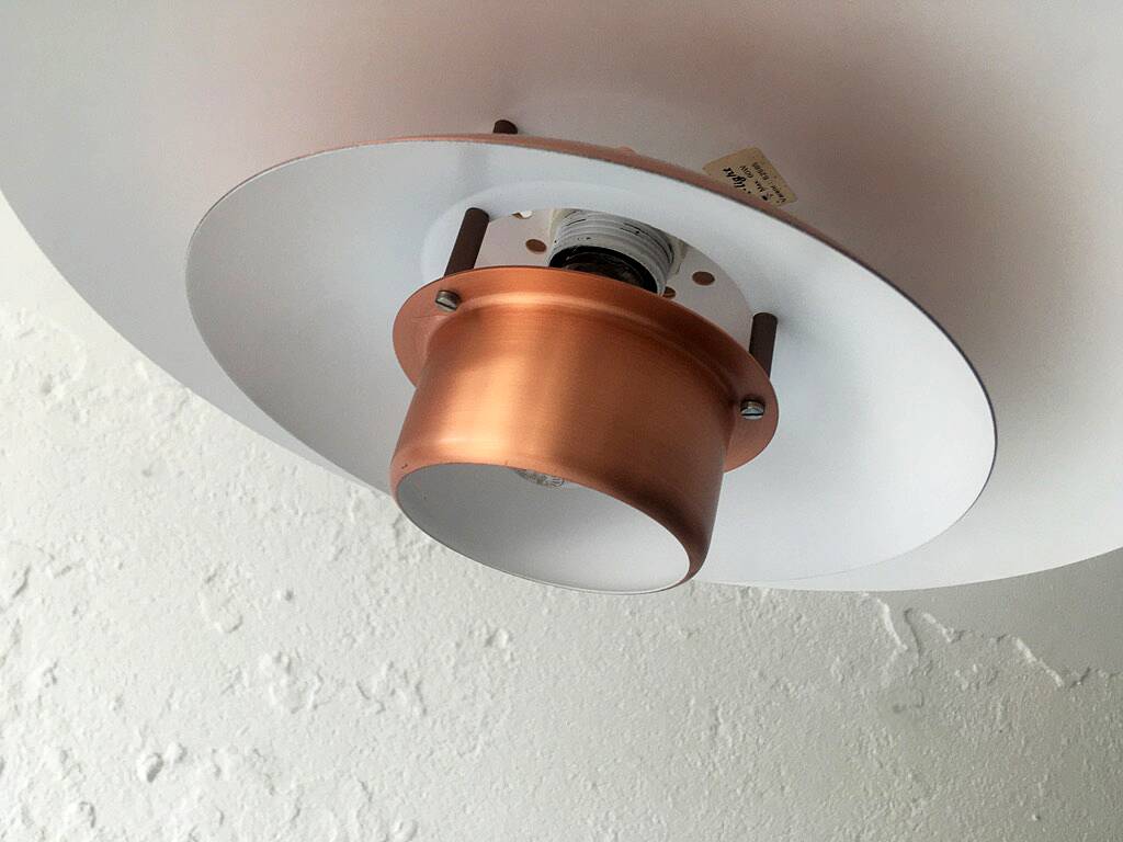 Pendant light in copper and beige layers, Denmark, 1960s.