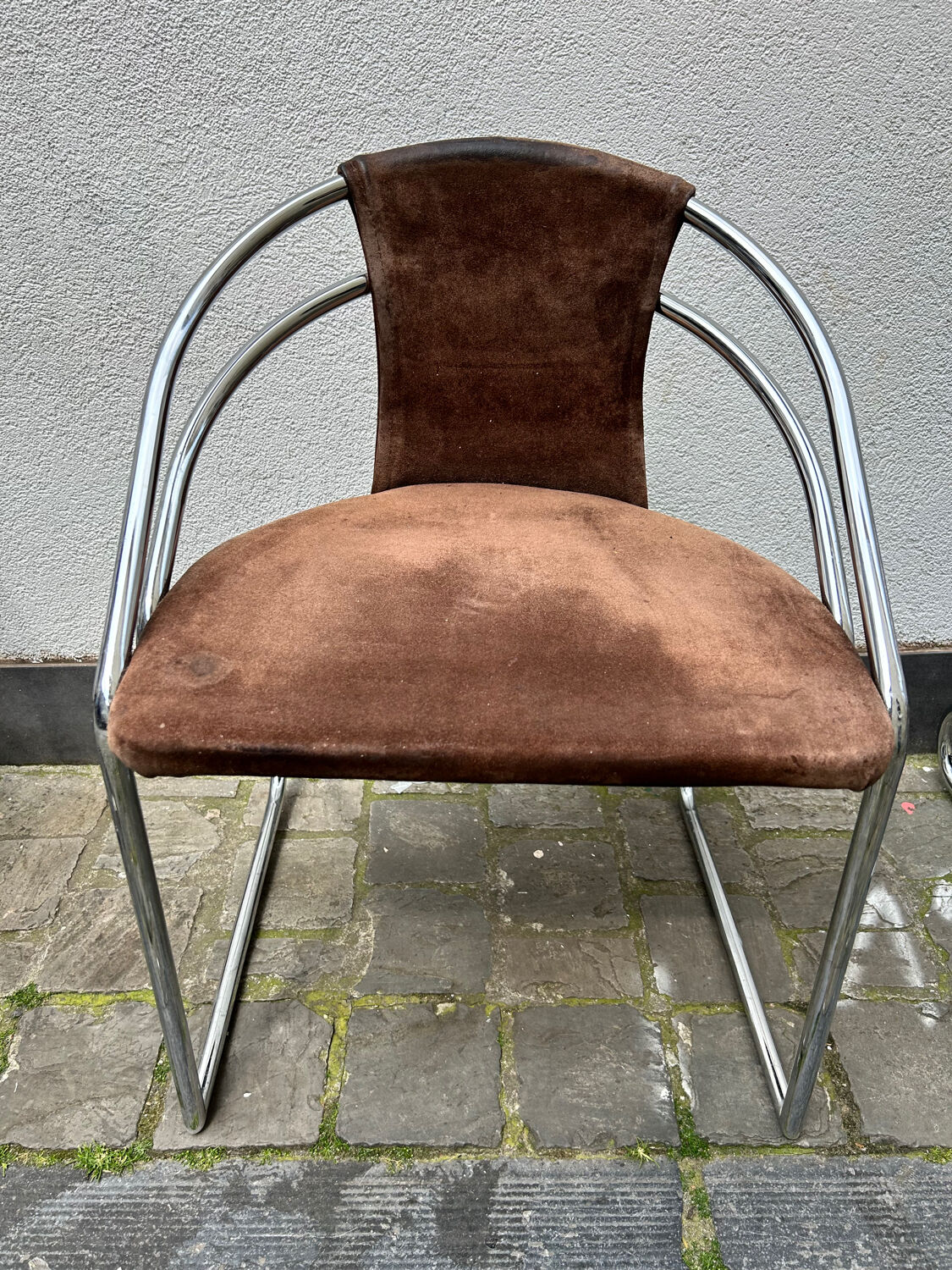 6 vintage chrome and suede design chairs