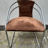 6 chaises design vintage chrome et daim