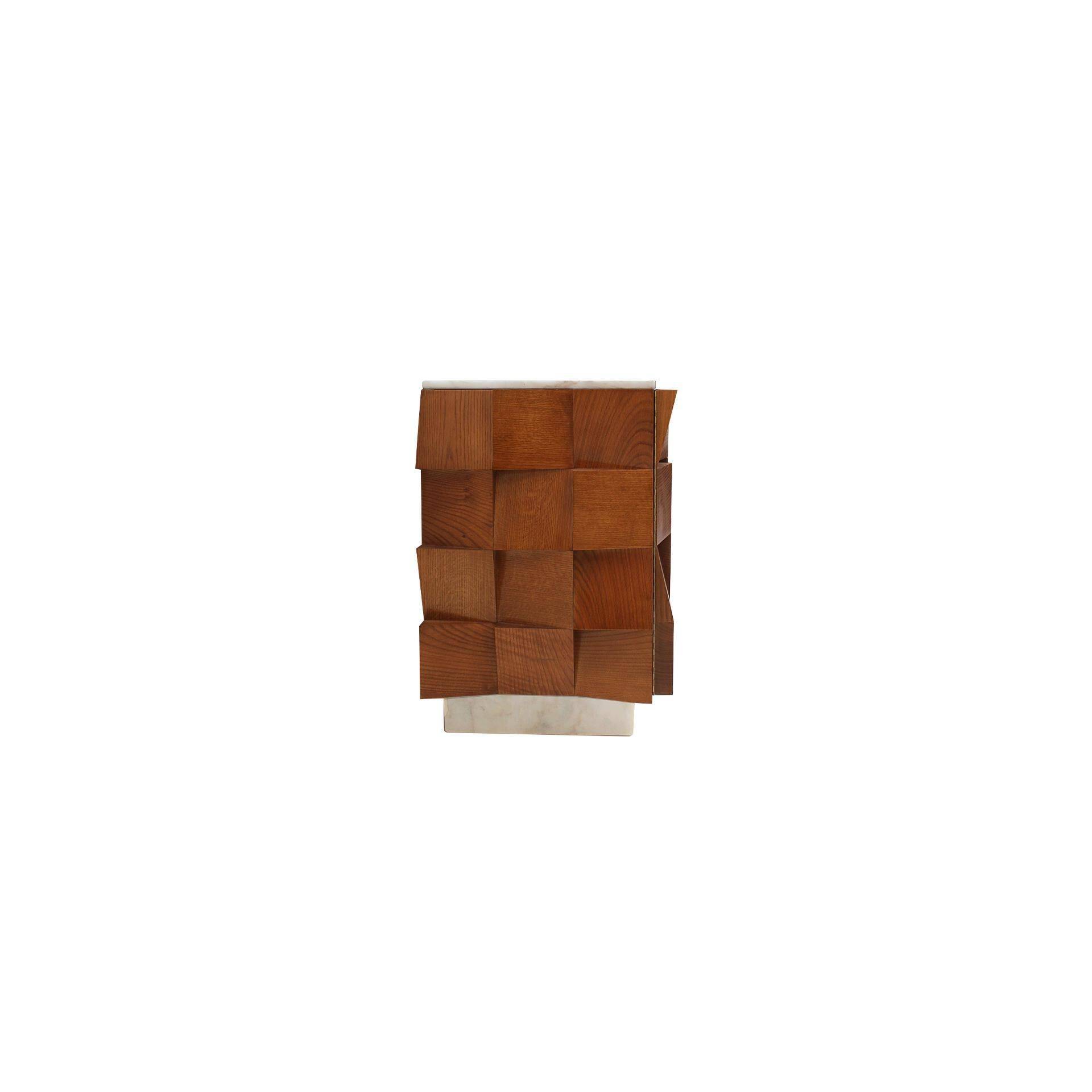 Brutalist Style Sideboard In Solid Wood and Siena Marble