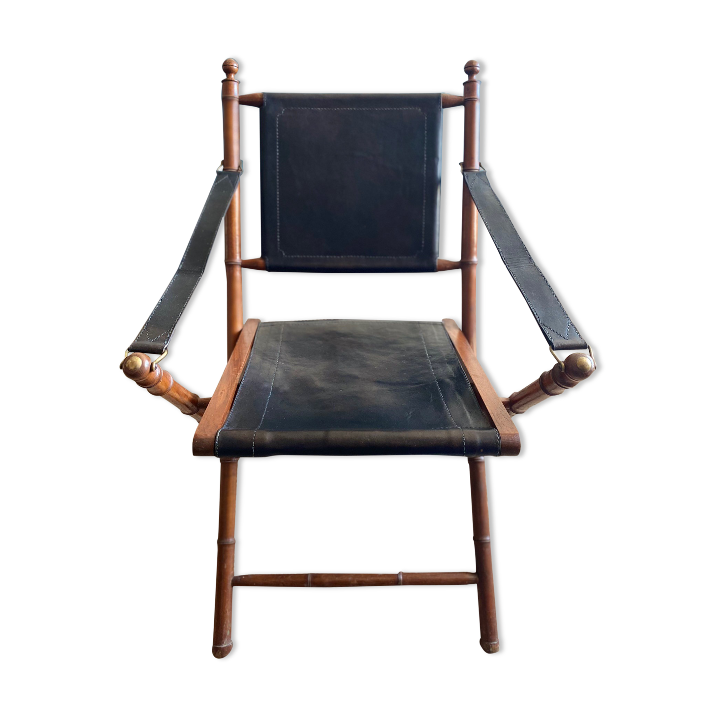 Safari armchair in wood and leather