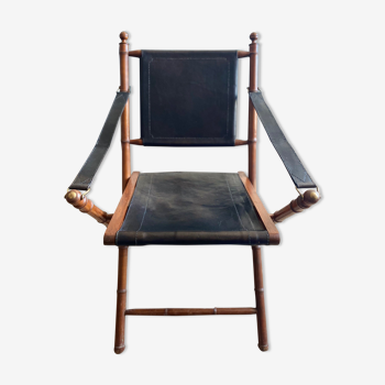 Safari armchair in wood and leather