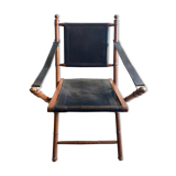 Safari armchair in wood and leather