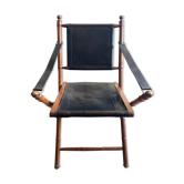 Safari armchair in wood and leather