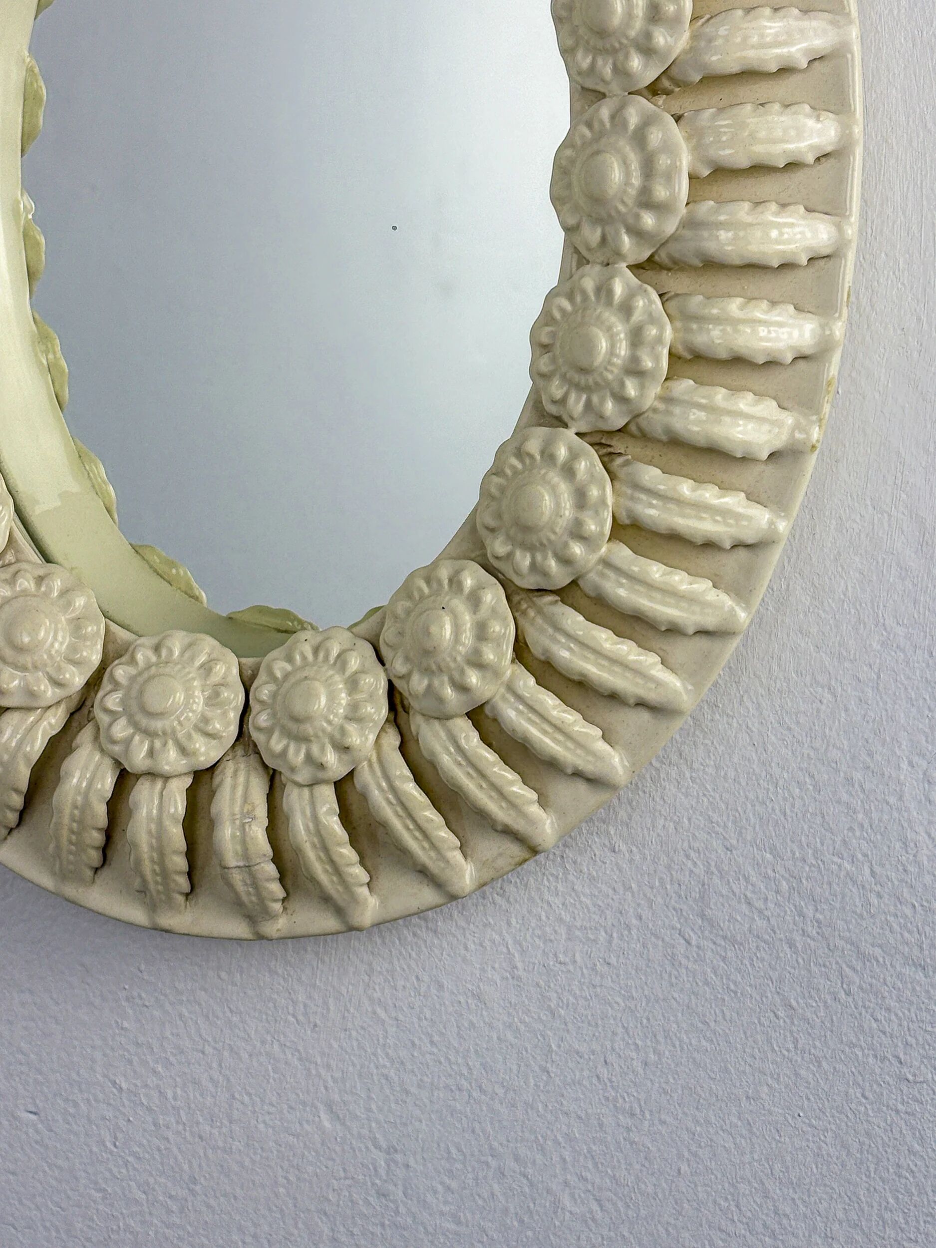 Spanish floral ceramic mirror from Manises, Spain, circa 1970s