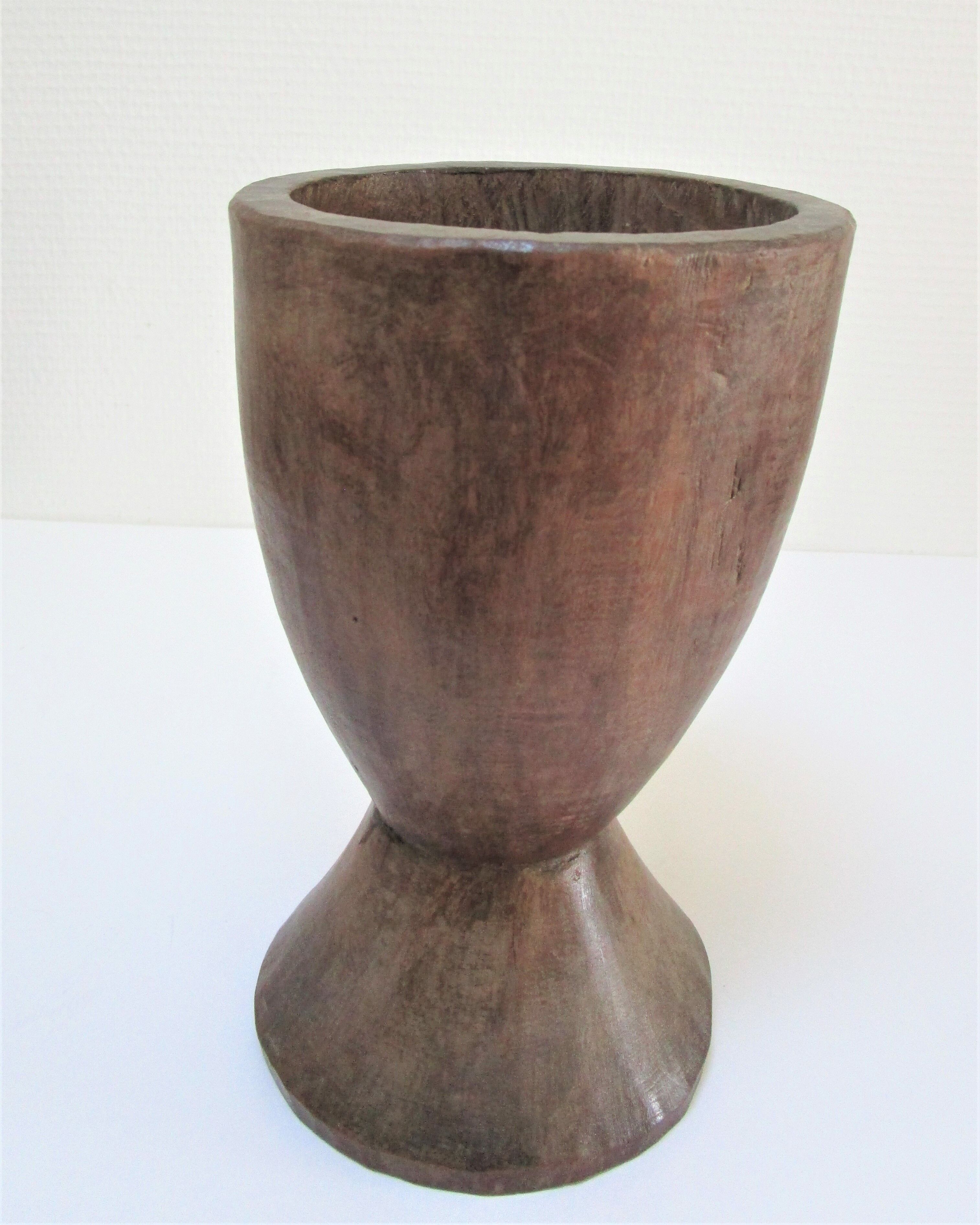 solid wood vase carved brutalist vintage