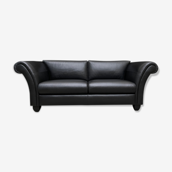 New 2-seater black leather sofa