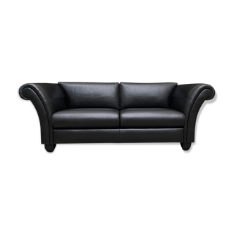 New 2-seater black leather sofa