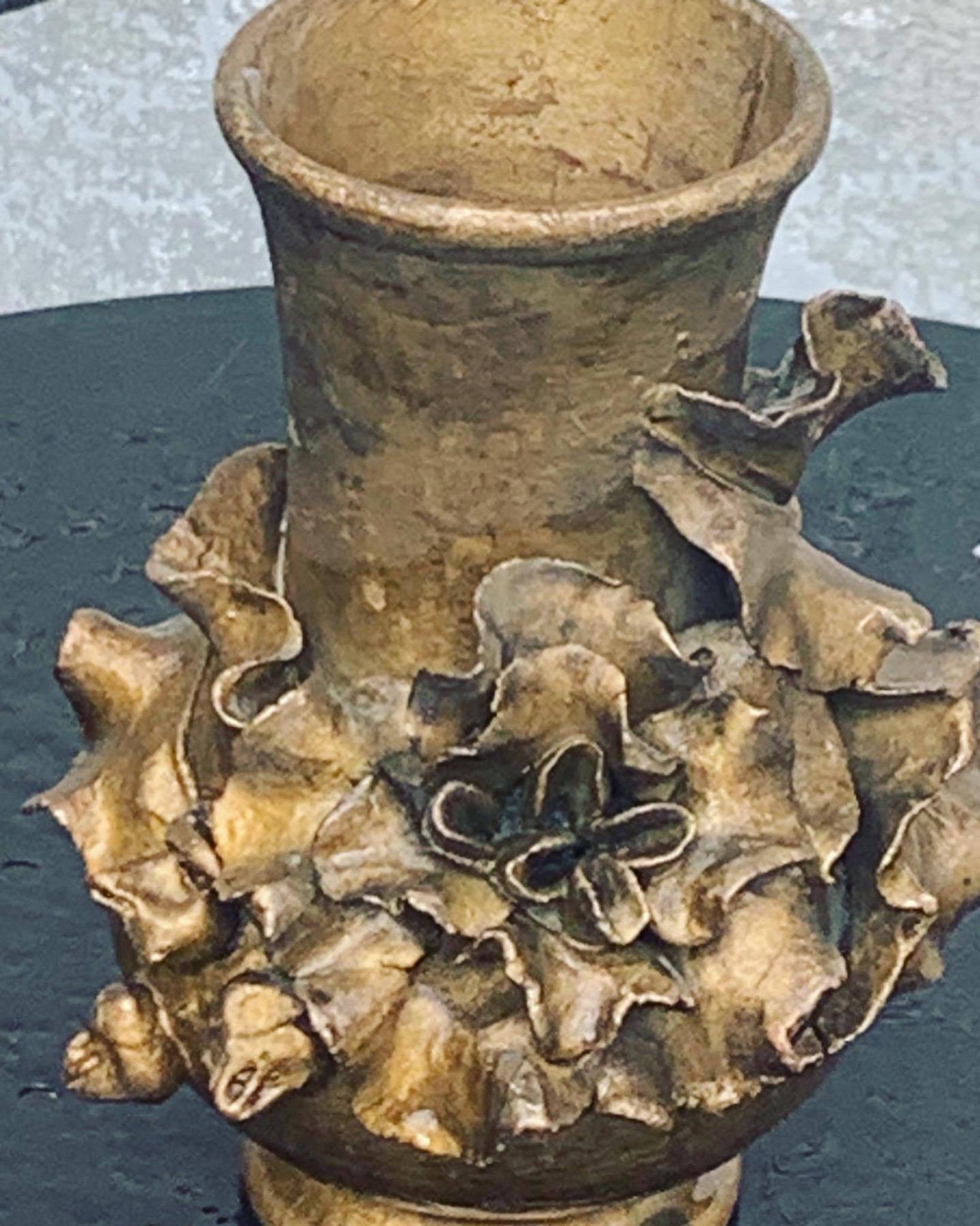 Pair of slip vases, ceramic with golden patina, signed Édouard Gilles.