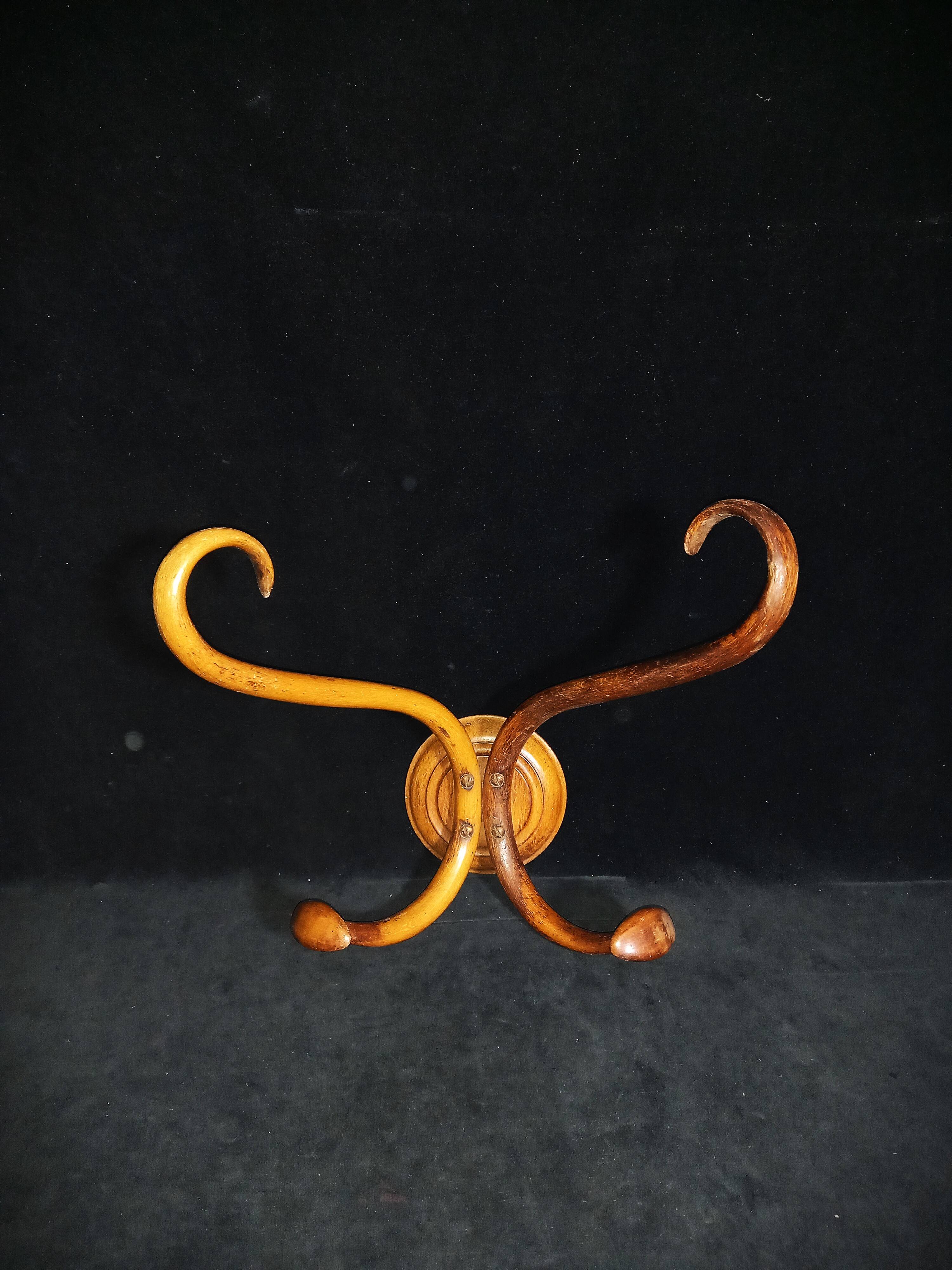 Double Art Nouveau Coat Hook in Bent Wood from Thonet
