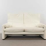 Maralunga 2-seater sofa in white leather by Vico Magistretti for Cassina