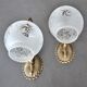 Paire d’appliques en verre gravé support en laiton