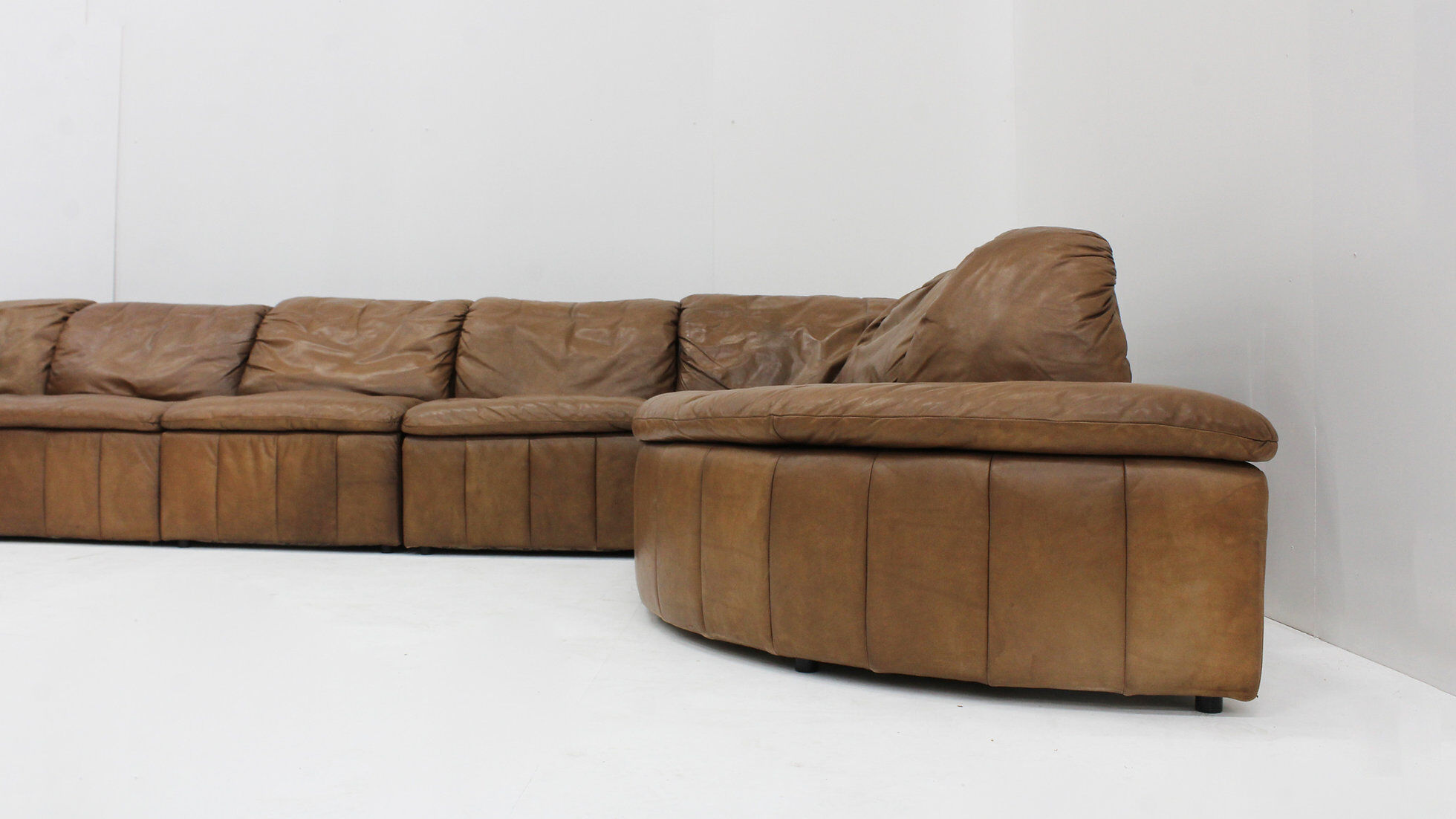 Vintage brown leather modular sofa from Laauser, set of 7