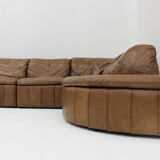 Vintage brown leather modular sofa from Laauser, set of 7