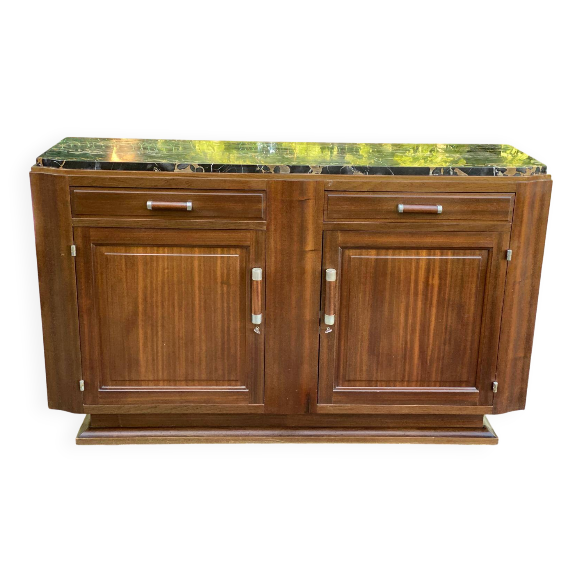 Vintage Parisian art deco sideboard in solid wood and black marble 180cm
