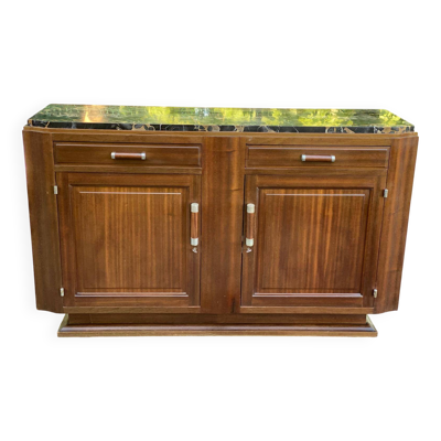 Buffet parisien art déco vintage en bois massif et marbre noir 180cm
