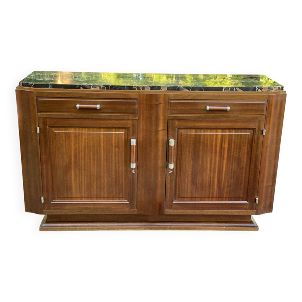 Buffet parisien art déco vintage en bois massif et marbre noir 180cm
