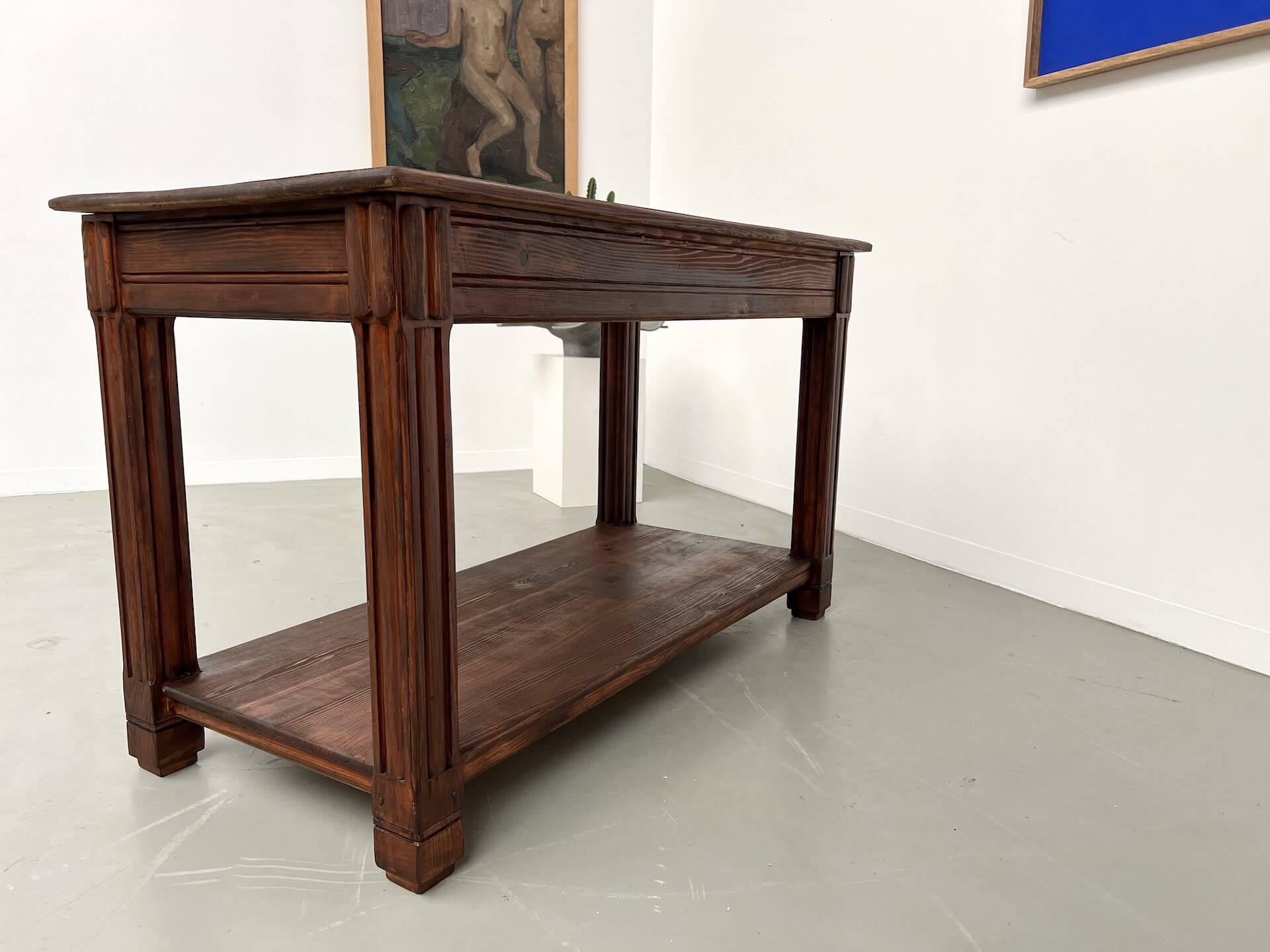 Small pine drapery table from the 1950s