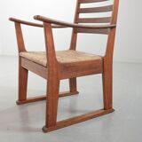 Rare Bas van Pelt Brutalist Oak Armchair with Woven Rush Seat for My Home
