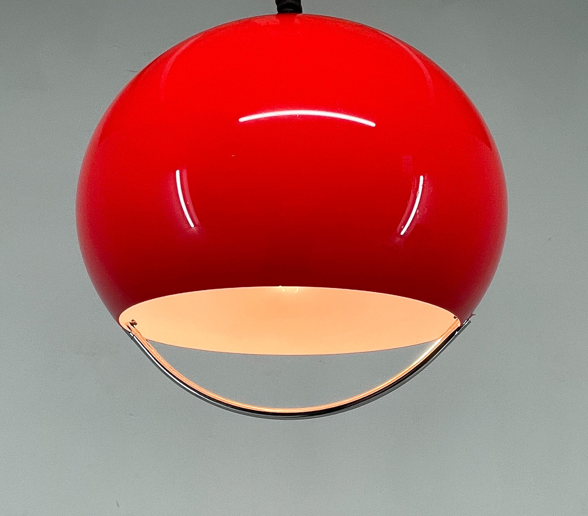 Mid century red hanging lamp with chrome by Harvey Guzzini for Meblo Italy