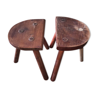 Pair of milking stools Tripod wooden stool