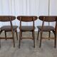 Set of 3 Vintage Wooden Dining Chairs with Brown Leather Seats / Mid-Centur
